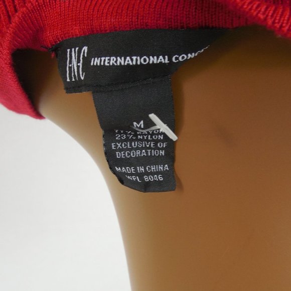 INC Top M Red Ribbed Sweater Velvet Lace Up Rhinestone Grommets Party Shirt - Picture 8 of 9